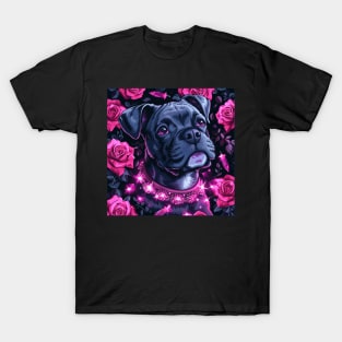 Staffy And Pink Roses T-Shirt
